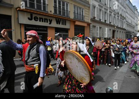 Paris, Frankreich. 07. Mai 2023. 2. Ausgabe des Pariser Kurdenfestivals, das am 6. Mai 2023 vom Rathaus des Kurdischen Demokratischen Rats des 10. Arrondissements (CDKF) in Paris, Frankreich, veranstaltet wird. Foto: Karim Ait Adjedjou/ABACAPRESS.COM Kredit: Abaca Press/Alamy Live News Stockfoto