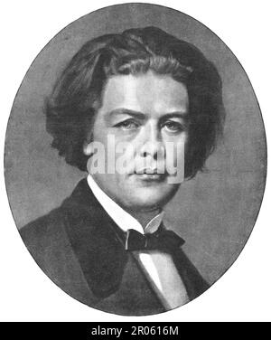 Anton Rubinstein. Anton Grigorjewitsch Rubinstein (1829-1894) war ein russischer Pianist, Komponist und Dirigent, der mit der Gründung des Konservatoriums von St. Petersburg zu einer Schlüsselfigur in der russischen Kultur wurde. Er war der älteste Bruder von Nikolai Rubinstein, der das Moskauer Konservatorium gründete. Stockfoto