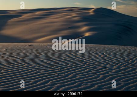 Wellen im Sand bei Sonnenuntergang über den Little Sandhills auf Moreton Island, Queensland, Australien Stockfoto