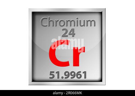 Chrommaterial auf dem Periodentisch, 3D-Rendering Stockfoto