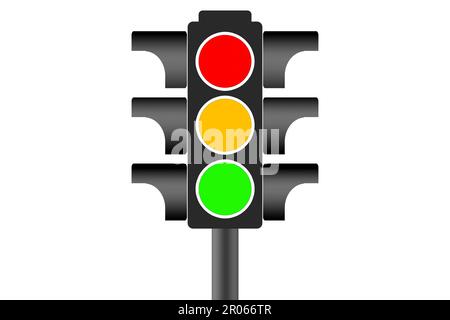 Ampel auf weißem Hintergrund isoliert, 3D-Rendering Stockfoto