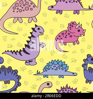 Dinosaurier im Doodle-Stil. Nahtloses Muster mit Dinosauriern. Stock Vektor
