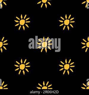 Nahtloses Muster mit Sonnendarstellung auf schwarzem Hintergrund Stock Vektor