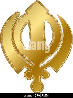 Traditionelles religiöses mystisches Sikhismus-Talisman-Amulett. Spirituelles Symbol im goldenen Gradientengrunge-Stil. Geheimes heiliges Vektorzeichen, isoliert auf weiß Stock Vektor