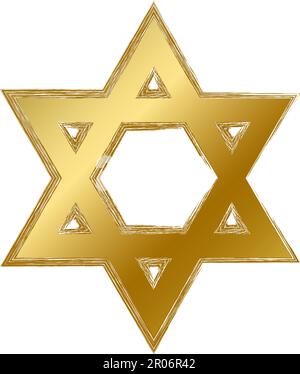 Traditionelles religiöses mystisches David-Star-Talisman-Amulett. Spirituelles Symbol im goldenen Gradientengrunge-Stil. Geheimes heiliges Vektorzeichen isoliert auf Wai Stock Vektor