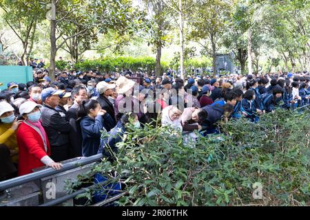 7 4 2023 Touristen stehen vor dem Eingang zum Haus von Mao Zedong (Tse-tung) in Shaoshan, dem Geburtsort des ehemaligen Vorsitzenden in Hunan, CHINA Stockfoto
