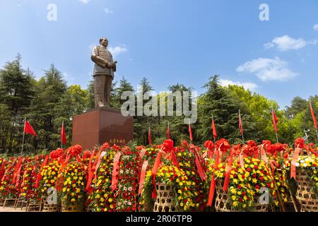 7 4 2023 chinesische Touristen, Schülerinnen und Schüler besuchen eine Statue von Mao Zedong (Tse-tung) Maos Platz in seiner Heimatstadt und Geburtsort in Shaoshan, Hunan, Stockfoto