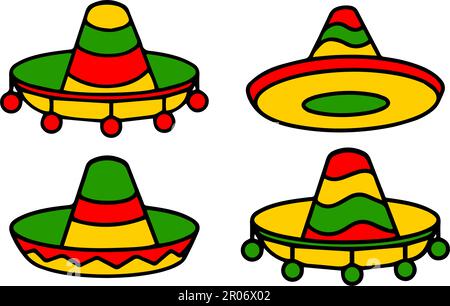 Mexikanischer Sombrero mit Verzierung oben. Vektor farbenfrohe Illustration eines traditionellen mexikanischen Hutes Stock Vektor