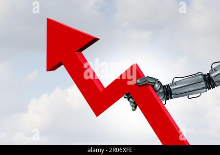 Steigende Wachstumskonzepte für KI-Technologie und künstliche Intelligenz sowie zunehmende und erweiterte Automatisierung oder maschinelles Lernen nehmen zu Stockfoto