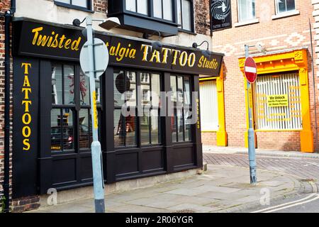 Tattoo Studio, West Row, Stockton on Tees, Cleveland, England Stockfoto