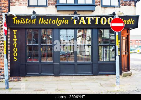 Tattoo Studio, West Row, Stockton on Tees, Cleveland, England Stockfoto