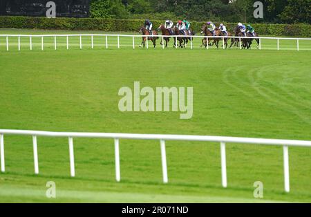 Läufer und Reiter im Captain Dara Fitzpatrick Memorial Maiden während des Derby Trial Day auf der Leopardstown Racecourse in Dublin, Irland. Foto: Sonntag, 7. Mai 2023. Stockfoto