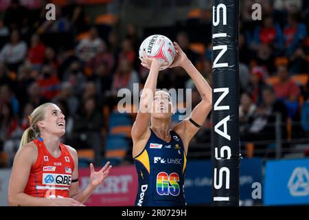 7. Mai 2023; Ken Rosewall Arena, Sydney, NSW, Australien: Suncorp Super Netball, New South Wales Swifts versus Sunshine Coast Lightning; Cara Koenen von The Lightning bereitet sich auf den Dreh vor Stockfoto