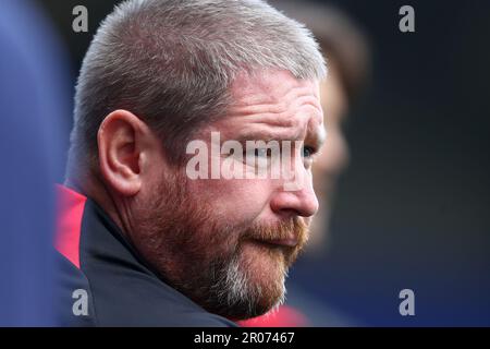 Liverpool Manager Matt Beard vor dem Barclays Women's Super League-Spiel im Prenton Park, Birkenhead. Foto: Sonntag, 7. Mai 2023. Stockfoto