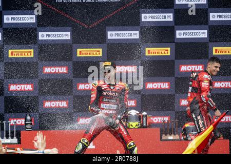 Barcellona, Spanien. 07. Mai 2023. Circuit de Barcelona-Catalunya, Barcellona, Spanien, 07. Mai 2023, Nr. 1 Alvaro Bautista ESP Ducati Panigale V4R ARUBA.IT Racing -Ducati während der Prosecco DOC Catalunya Round FIM Superbike World Championship 2023 - Race2 - World Superbike - SBK Credit: Live Media Publishing Group/Alamy Live News Stockfoto