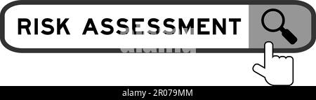 Suchbanner in Wort Risikobewertung mit Lupensymbol auf weißem Hintergrund Stock Vektor