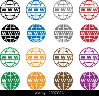 Farbige runde Tasten mit www-Symbol auf weißem Hintergrund Stock Vektor