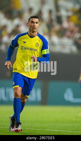 Cristiano Ronaldo vom FC Al-Nassr in Aktion gegen den FC Al-Raed während des SAFF Roshn Saudi Pro League 2023-24 Match Day 24 im Al-Awwal Park Stadium am 29. April 2023 in Riad, Saudi-Arabien. Foto: Victor Fraile / Power Sport Images Stockfoto