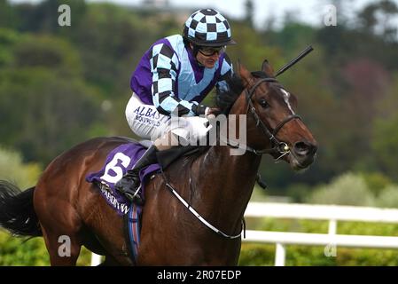 Sprewell geritten vom Jockey Shane Foley gewinnt den Derby Trial Stakes während des Derby Trial Day auf der Leopardstown Racecourse in Dublin, Irland. Foto: Sonntag, 7. Mai 2023. Stockfoto