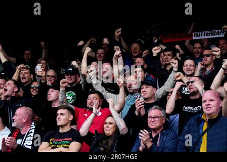 Rotterdam, Niederlande. 07. Mai 2023. Rotterdam - Fans von Feyenoord während des Spiels zwischen Excelsior und Feyenoord im Van Donge & De Roo Stadion am 7. Mai 2023 in Rotterdam, Niederlande. Kredit: Box to box images/Alamy Live News Stockfoto