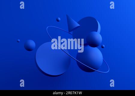 Blaue geometrische Formen, die zusammengeführt werden. Modernes Hintergrunddesign für Präsentationen, Marken, Vorlagen und Banner. Abstract 3D Art. Stockfoto