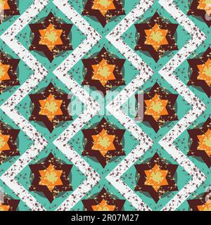 Grunge bunte Halloween geometrische nahtlose Muster mit Spinne. Vektor Stock Vektor