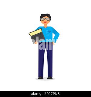 Mitarbeiter mit Notebooks. Programmierer oder Admin mit PC. Vektor Stock Vektor