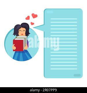 Mädchen Bücher umarmt. Liebe zum lesen. Denken-Liste. Vorlage oder Blank mit Lese-Buch-Konzept. Vektor Stock Vektor