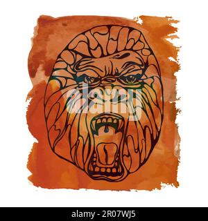 Knurren detaillierte Gorilla mit Aquarell vor Ort. Design für T-shirt, Poster, Tasche. Vektor Stock Vektor