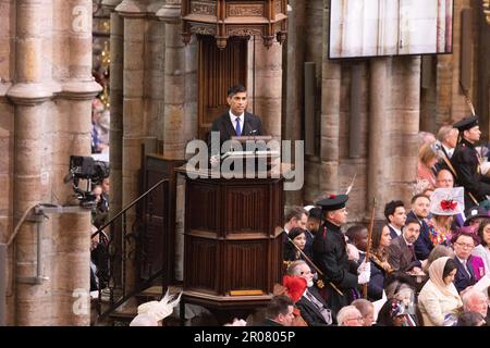 FOTO: JEFF GILBERT, 06. Mai 2023 Rishi Sunak, britischer Premierminister, gibt eine Lesung bei King Charles III. Krönung in Westminster Abbey, London, Unit Stockfoto