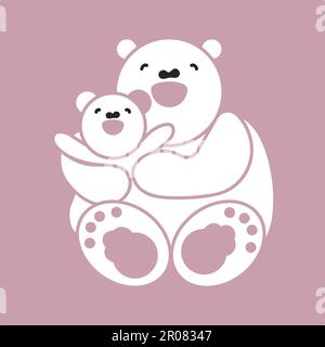 Aufkleber, Karte mit glücklichen Mutter und Kind weißer Bär. Vektor Stock Vektor