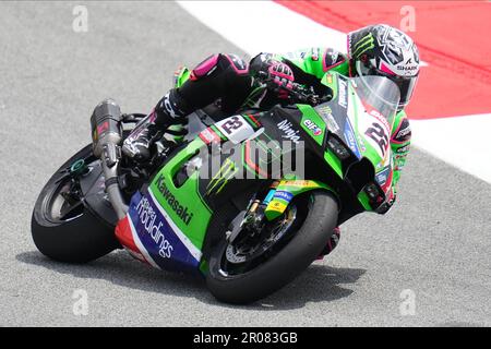 Alex Lowes (GBR) Kawasaki ZX-10RR Kawasaki Racing Team WorldSBK während der SBK FIM Superbike World Championship während des Rennens 2 auf dem Circuit de Barcelona-Catalunya am 7. Mai 2023 in Barcelona, Spanien. (Foto: Bagu Blanco / PRESSIN) Stockfoto