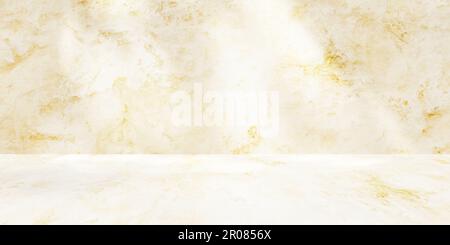 3D-Rendering. Abstrakte Minimalszene mit honigfarbenem und weißem, holprigem Hintergrund-3D-Rendering. Leerer Raum zum Anzeigen. Hell, sauber, horizontal Stockfoto