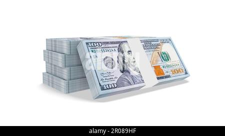Ein Stapel 100-Dollar-Scheine. 3D-Rendern Stockfoto