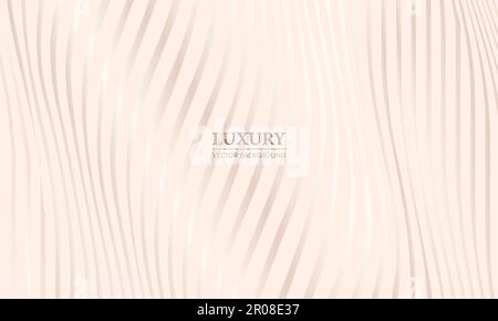 Cremefarben eleganter Luxus-Hintergrund mit welligen Linien aus Weißgold. 3d modernes realistisches Luxus-Roségold-Muster. Vektorgrafik Stock Vektor