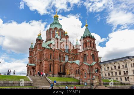 Die orthodoxe Uspenski-Kathedrale in Helsinki, Finnland, wurde vom russischen Architekten Aleksey Gornostayev entworfen (1808–1862). Die Kathedrale wurde erbaut Stockfoto