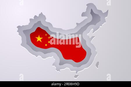Kreative China Karte mit Flaggenfarben im Papierschnitt. Vektordarstellung Stock Vektor