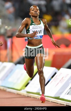 Doha, Katar, 5. Mai 2023. Mutile Winfred Yavi aus Bahrain tritt beim Steeplechase Women-Rennen 3000m während der Diamond League 2023 im Khalifa International Stadium in Doha, Katar, an. 5. Mai 2023. Kredit: Nikola Krstic/Alamy Stockfoto