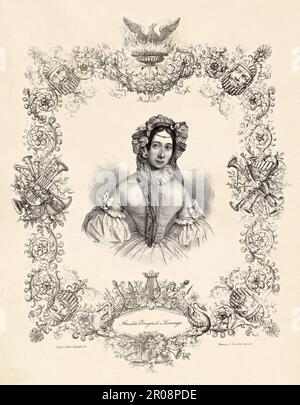 1830 Ca , Venedig , ITALIEN : die gefeierte italienische Ballerina AMALIA BRUGNOLI SAMENGO ( Samingo , 1802 - 1892 ) im TEATRO LA FENICE , Venezia . Verheiratet mit dem Koreographen und Tänzer PAOLO SAMENGO ( 1797 - 1863 ) in Neapel ( Italien ) 1828 . Porträt des Malers EUGENIO NAPOLEONE PIANTA , gedruckt von Barozzi , Venezia . - GESCHICHTE - FOTO STORICHE - BALLERINA - CHOREOGRAPHER - COREOGRAFO - Ballett - BALLETTO CLASSICO - Theater - TEATRO - TANZ - DANZA - KLASSIK - Tänzer - Incisione - Gravur - Illustration - Ballerino - OTTOCENTO - '800 - 800 - PORTRAIT - RITRATTO - Cuffia - Stockfoto