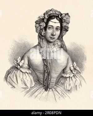 1830 Ca , Venedig , ITALIEN : die gefeierte italienische Ballerina AMALIA BRUGNOLI SAMENGO ( Samingo , 1802 - 1892 ) im TEATRO LA FENICE , Venezia . Verheiratet mit dem Koreographen und Tänzer PAOLO SAMENGO ( 1797 - 1863 ) in Neapel ( Italien ) 1828 . Porträt des Malers EUGENIO NAPOLEONE PIANTA , gedruckt von Barozzi , Venezia . - GESCHICHTE - FOTO STORICHE - BALLERINA - CHOREOGRAPHER - COREOGRAFO - Ballett - BALLETTO CLASSICO - Theater - TEATRO - TANZ - DANZA - KLASSIK - Tänzer - Incisione - Gravur - Illustration - Ballerino - OTTOCENTO - '800 - 800 - PORTRAIT - RITRATTO - Cuffia - Stockfoto