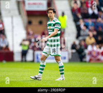 Edinburgh, Großbritannien. 07. Mai 2023. 7. Mai 2023; Tynecastle Park, Edinburgh, Schottland: Scottish Premiership Football, Hearts versus Celtic; Yuki Kobayashi von Celtic Credit: Action Plus Sports Images/Alamy Live News Stockfoto