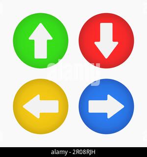 Symbolgruppe mit Pfeilzeichen. Einfache farbige kreisförmige Internet-Schaltfläche auf grauem Hintergrund Vektor flache Darstellung von Webdesign-Elementen Stock Vektor