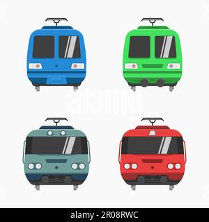 Öffentliche Verkehrsmittel, Vorderansicht Symbole Vektorflachdarstellung Stock Vektor