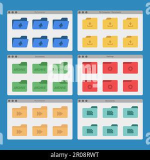 Desktop-Interface-Fenster mit Ordnern isoliert einfache ui-Vektor flache Illustration Stock Vektor