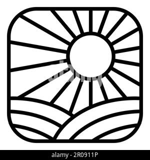 Design mit Sonne- und Feldvektorsymbolen. Symbol für flache Landschaft. Stock Vektor