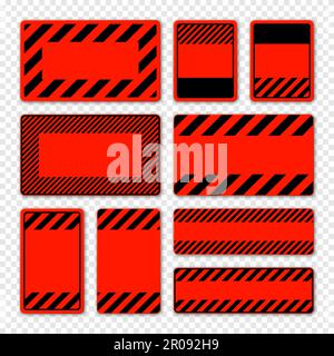 Verschiedene leere rote Warnschilder mit diagonalen Linien. Achtung-, Gefahr- oder Vorsichtshinweis, Baustellenbeschilderung. Realistisches Hinweisschild, Warnung Stock Vektor