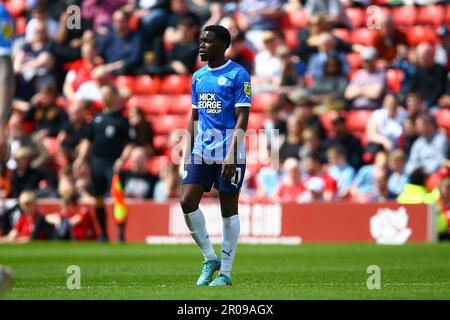 Oakwell Stadium, Barnsley, England - 7. Mai 2023 Kwame Poku (11) of Peterborough United - während des Spiels Barnsley gegen Peterborough United, Sky Bet League One, 2022/23, Oakwell Stadium, Barnsley, England - 7. Mai 2023 Guthaben: Arthur Haigh/WhiteRosePhotos/Alamy Live News Stockfoto