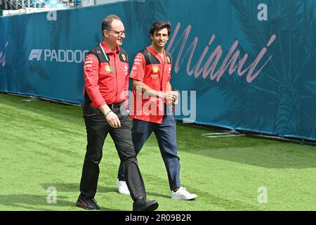 Miami, USA. 07. Mai 2023. MIAMI, Florida, USA 07. Mai 2023; #55, Carlos SAINZ Jr., ESP, Team Scuderia Ferrari, FIA Grand Prix of MIAMI Formel 1 in den Miami Gardens rund um das Dolphins American Football Stadium, F1 in den USA, Renntag, gebührenpflichtiges Bild - Foto: © ATP images/Paolo PEDICELLI (PEDICELLI Paolo/ATP/SPP) Guthaben: SPP Sport Press Photo. Alamy Live News Stockfoto