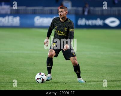 Troyes, Frankreich. 07. Mai 2023. Marco Verratti von PSG während des Fußballspiels der französischen Meisterschaft Ligue 1 zwischen Estac Troyes und Paris Saint-Germain am 7. Mai 2023 im l'Aube-Stadion in Troyes, Frankreich - Foto Jean Catuffe/DPPI Credit: DPPI Media/Alamy Live News Stockfoto