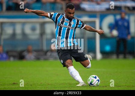 Porto Alegre, Brasilien, 07. Mai 2023. Everton Galdino von Gremio erzielt sein Tor während des Spiels zwischen Gremio und Red Bull Bragantino für die brasilianische Serie A 2023 im Arena do Gremio Stadium in Porto Alegre am 07. Mai. Foto: Richard Ducker/DiaEsportivo/Alamy Live News Stockfoto